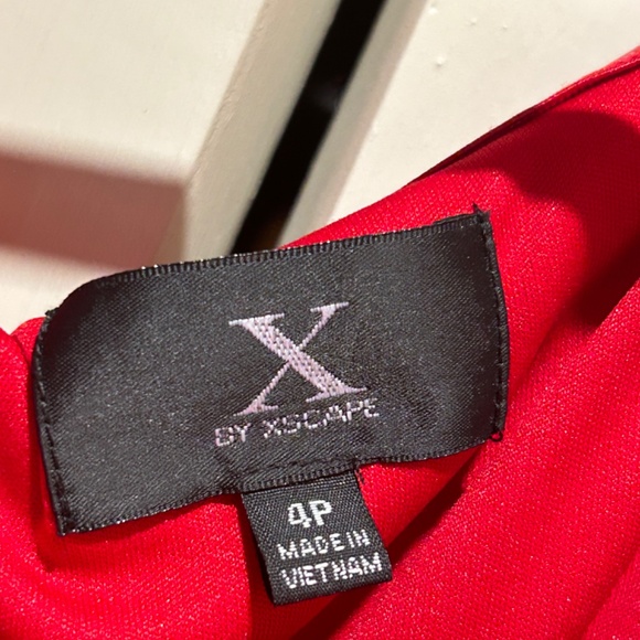 Xscape Long Over-The-Shoulder Dress With Long Slit in Red - Picture 3 of 10